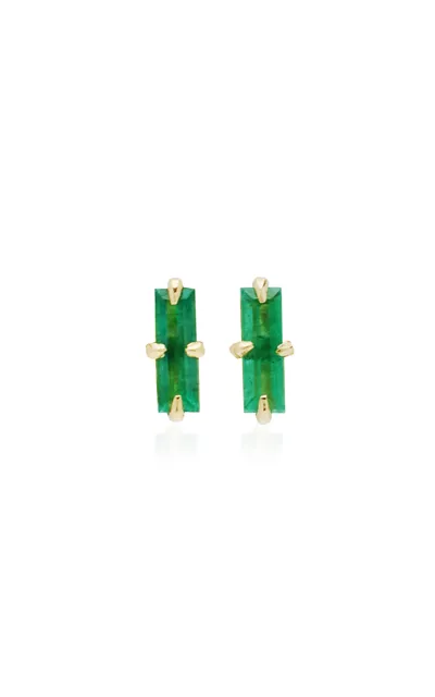 Ila Elvin 14k Yellow Gold Emerald Earrings In Green