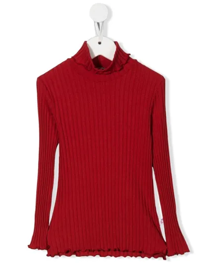 Il Gufo Kids' Ribbed-knit Roll-neck Top In Rot