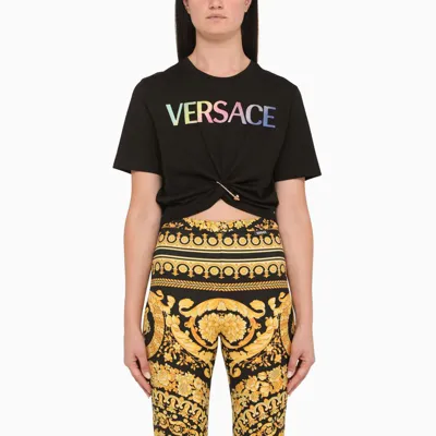 Versace Crew Neck T-shirt With A Logo On The Front In Black