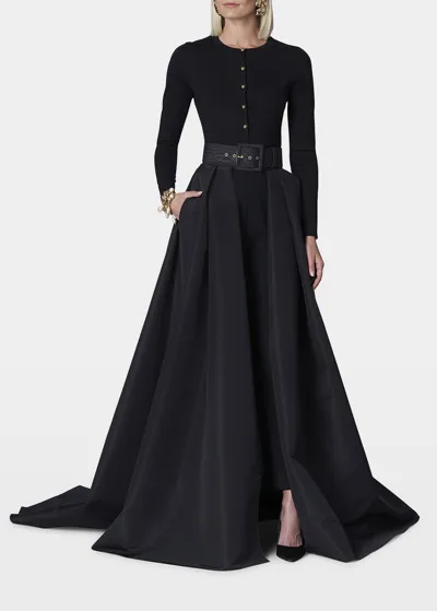 Carolina Herrera High-waist Silk Pants With Attached Ball Overskirt In Black