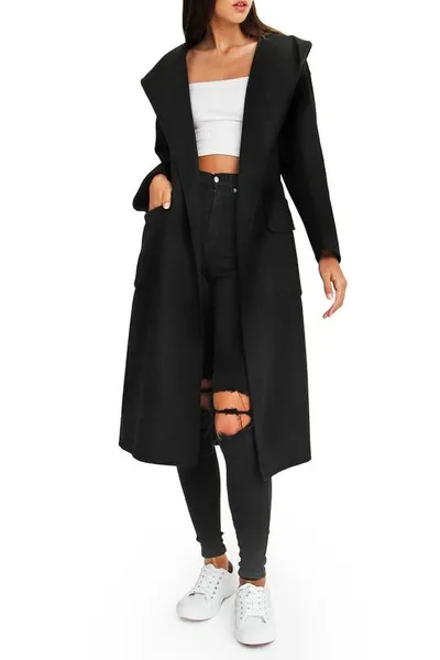 Belle & Bloom Runaway Wool Blend Robe Coat In Black