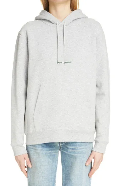 Saint Laurent Embroidered Cotton-blend Jersey Hoodie In Grey