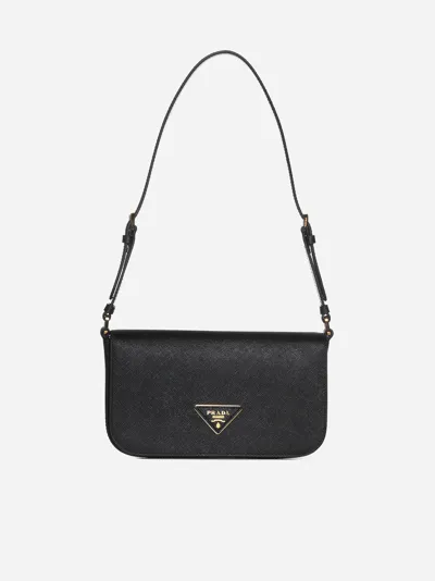 Prada Saffiano Leather Shoulder Bag In Black