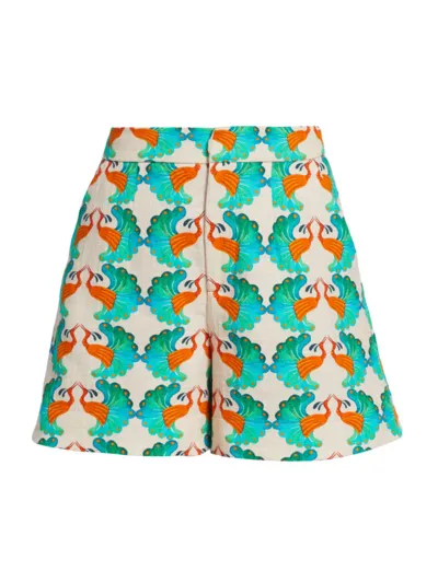 La Doublej Peacock-print Good Butt Shorts In Kissers