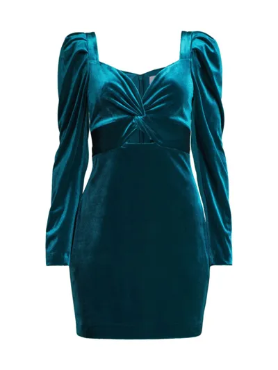 One33 Social Women's Velvet Cutout Puff-sleeve Dress In Teal