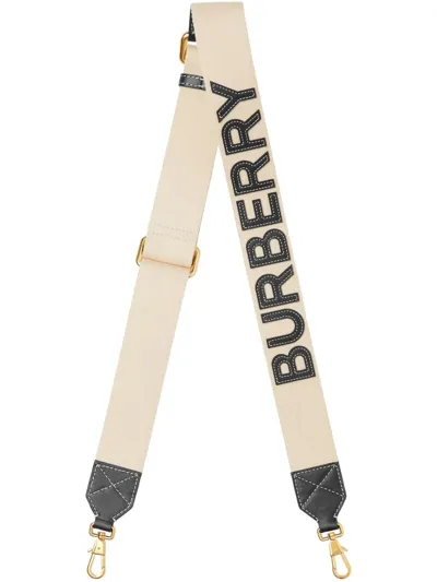 Burberry Logo Detail Leather Bag Strap In Cream