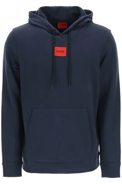 Hugo Logo-patch Detail Hoodie In Dark Blue 405