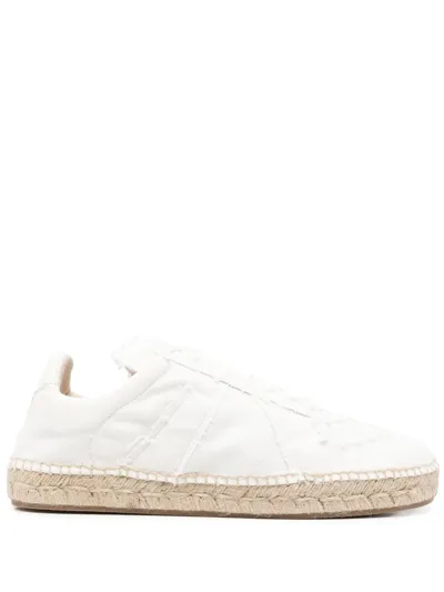 Maison Margiela Lace-up Frayed Sneakers In White