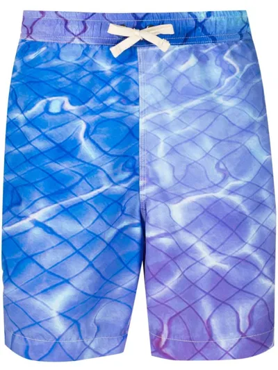 Blue Sky Inn Blue, Pink And Purple Pool Print Swim Trunks