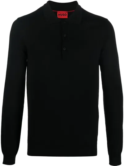 Hugo Boss Long-sleeve Virgin Wool Polo In Blue