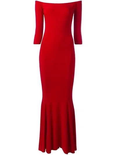 Norma Kamali Off The Shoulder Fishtail Gown In Red