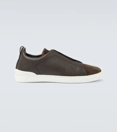 Zegna Black Triple Stitch Low-top Leather Sneakers In Blue