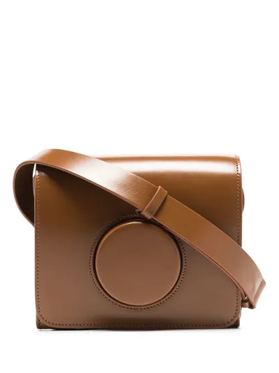 Lemaire Flap Leather Camera Crossbody Bag In 420 Tobacco