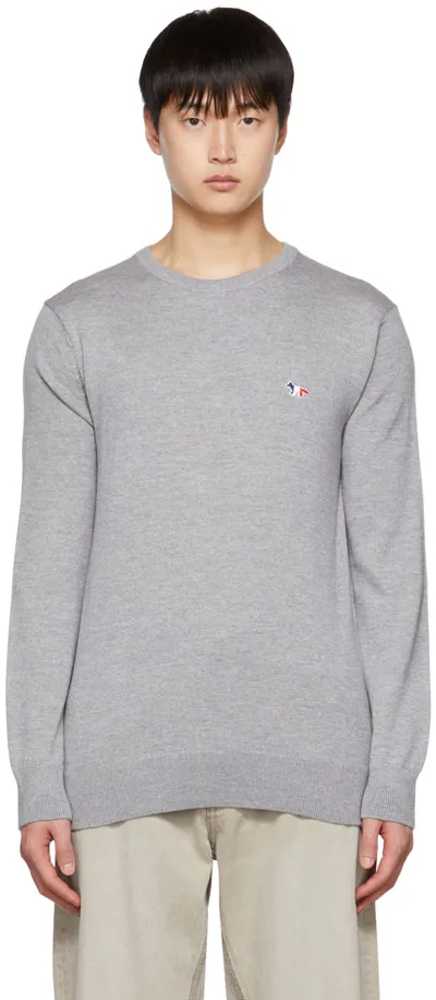 Maison Kitsuné Tricolor Fox-patch Cotton Sweatshirt In Grey