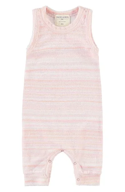 Paigelauren Babies' French Terry Sleeveless Romper In Pink Multi Stripe