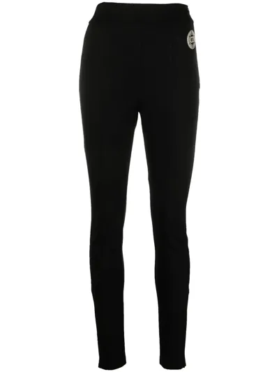 Twinset Logo-patch Side-zipped Leggings In Black