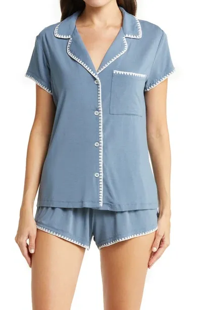 Eberjey Frida Whipstitch Jersey Knit Short Pajamas In Coastal Blue