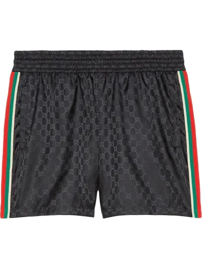 Gucci Gg-jacquard Elasticated Swim Shorts In Black