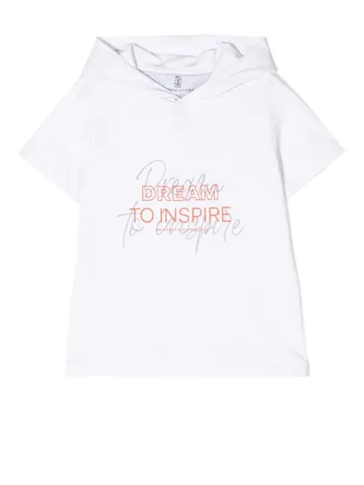 Brunello Cucinelli Kids' Dream To Inspire Hooded Top In Weiss