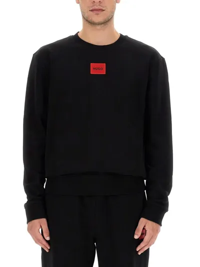 Hugo Logo Embroidered Crewneck Sweatshirt In Black