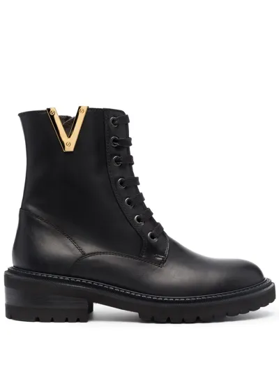 Via Roma 15 Logo-hardware Leather Boots In Black