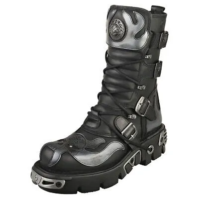 Pre-owned New Rock Rock Boot Metallic M-107-s2 Unisex Black Stiefel Plattform - 44 Eu