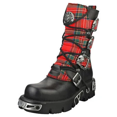 Pre-owned New Rock Rock Tartan Reactor Boots Unisex Tartan Black Stiefel Plattform - 40 Eu