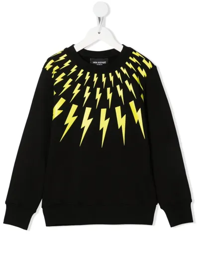 Neil Barrett Kids' Bolt-print Fleece Sweatshirt In Schwarz