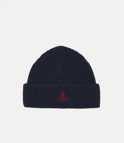 Vivienne Westwood Logo-embroidered Sporty Wool Beanie In Navy Blue Melange