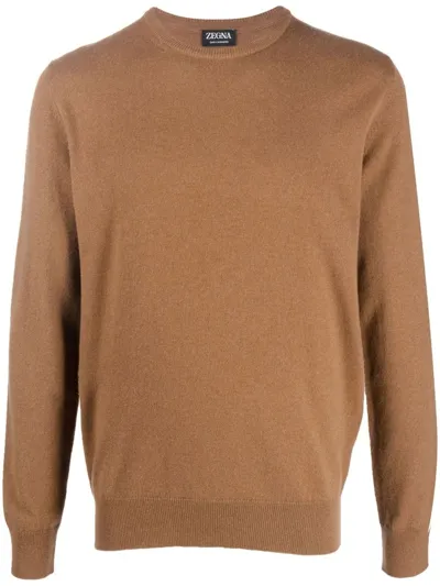 Zegna Crew-neck Cashmere Jumper In Brown