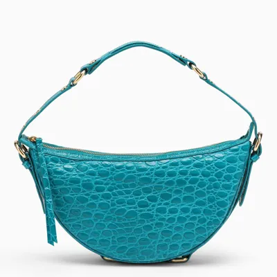 By Far Gib Shoulder Bag In Crocodile Print Blue Leather In Light Blue