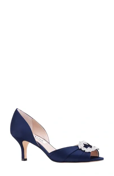 Nina Corrine Crystal Peep Toe Pump In New Navy