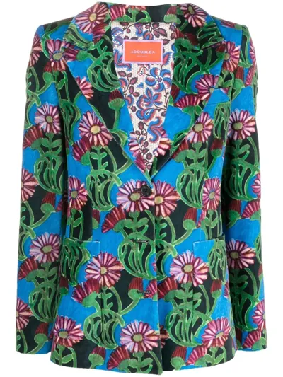 La Doublej Floral-print Single-breasted Blazer In Green