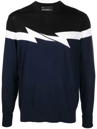 Neil Barrett Horizontal Bolt Wool Knit Sweater In Blue