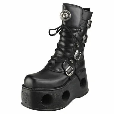 Pre-owned New Rock Rock Space Metallic Neptuno Boots Unisex Black Stiefel Plattform - 44 Eu