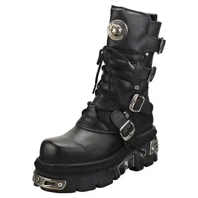 Pre-owned New Rock Rock Reactor Half Boots Unisex Black Stiefel Plattform - 45 Eu