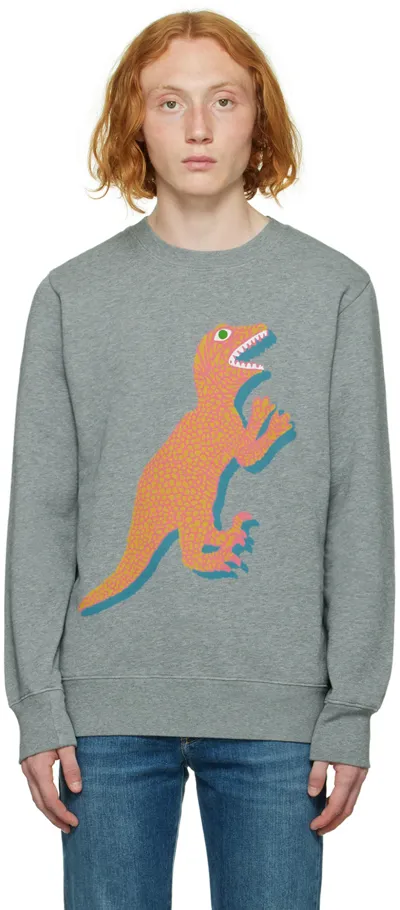 Ps By Paul Smith Gray Dino Print Sweatshirt In Grey