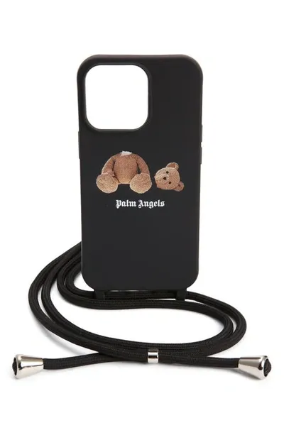 Palm Angels Bear Iphone 13 Pro Lanyard Case In Black Brown