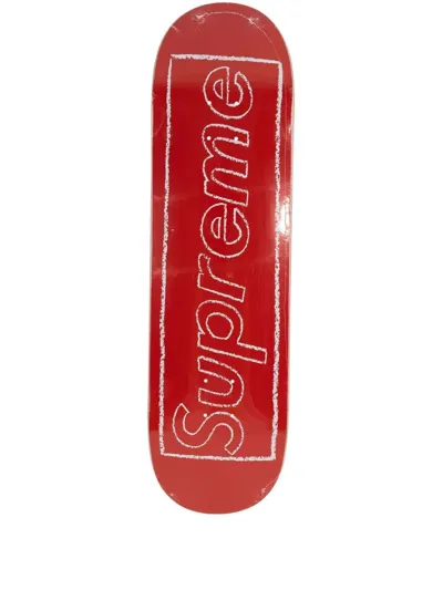 Supreme X Kaws Chalk Logo Skateboard Deck In Red