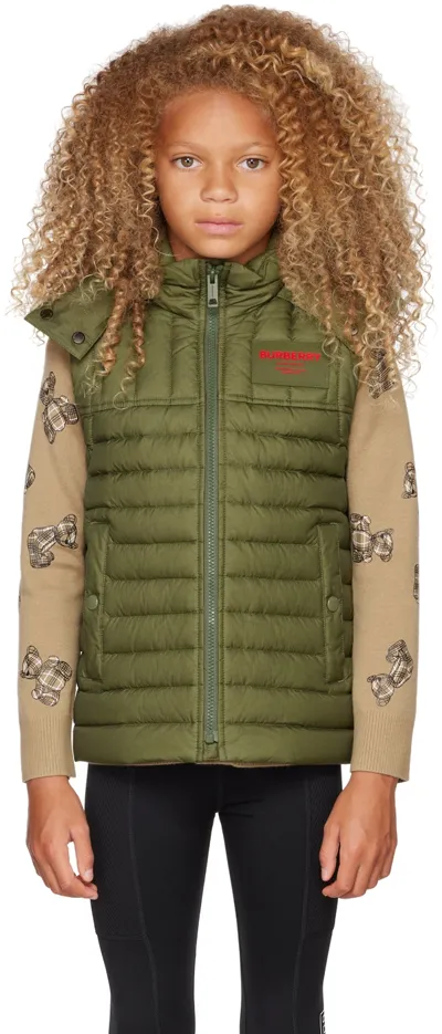 Burberry Kids Khaki Horseferry Hooded Vest In Green