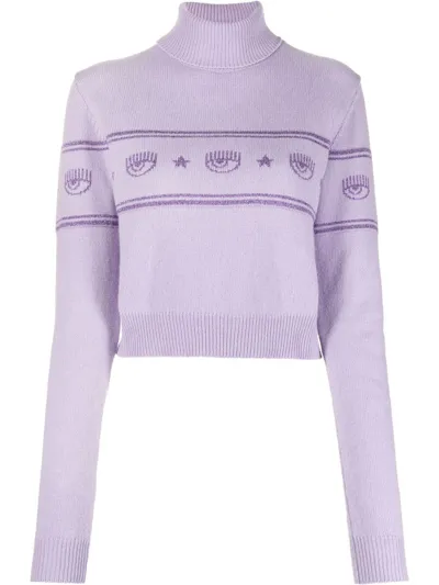 Chiara Ferragni Maxilogo Lurex Crop Sweater In Purple