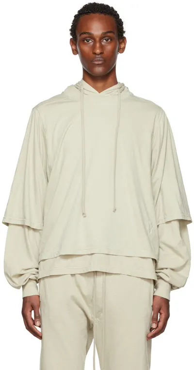 Rick Owens Drkshdw Beige Organic Cotton Hustler Hoodie In Pearl