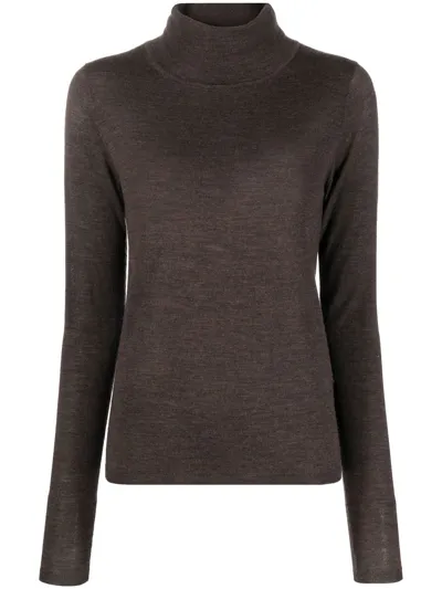 Totême High-neck Long-sleeve Wool Top In Brown