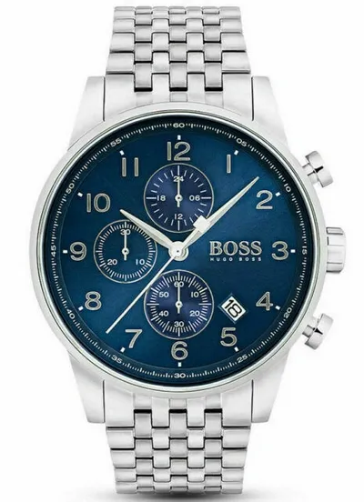 Pre-owned Hugo Boss Hb 1513498 Herrenuhr Farbe Silber Blau 44mm 5 Bar Datum Chrono Neu