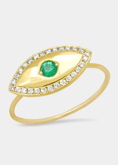 Jennifer Meyer Medium Evil Eye Ring With Emerald Center And Diamond Border In Yg