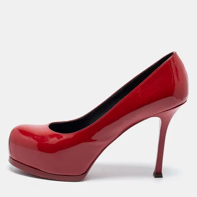 Pre-owned Saint Laurent Red Patent Leather Tribtoo Platform Pumps Size 37.5