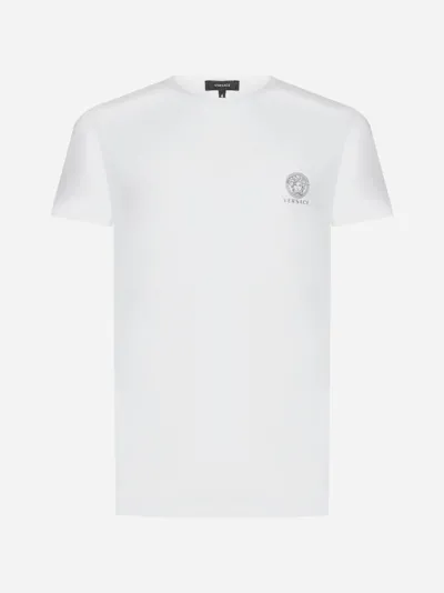 Versace Medusa-print V-neck Cotton-blend T-shirt In Black