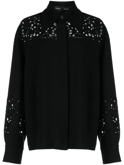 Proenza Schouler Broderie Anglaise Crepe Shirt In Black