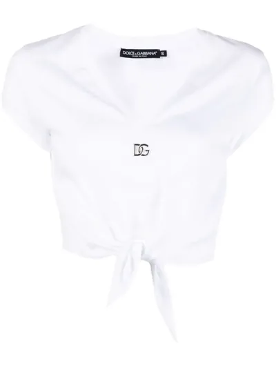 Dolce & Gabbana Jersey T-shirt With Dg Logo And Knot Detail In White