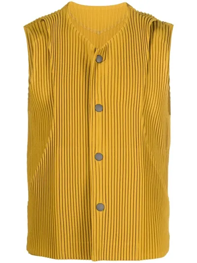 Issey Miyake Pleated Button-down Vest In Yellow